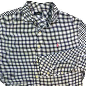POLO RALPH LAUREN Long Sleeve Button-Up Shirt Blue & White Gingham Size XXL